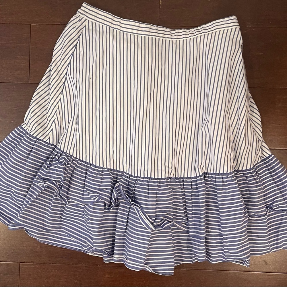 j crew tiered layered ruffled  Striped Blue and White Skirt 4 tall